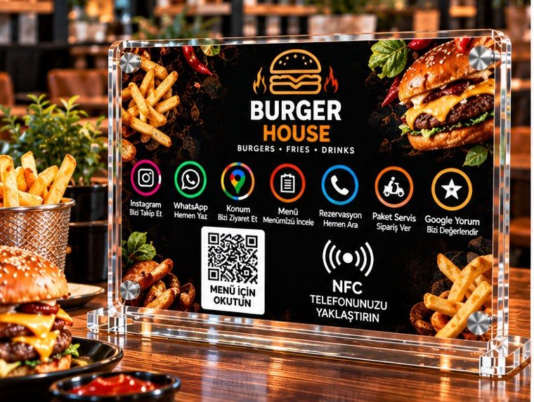 Pro masa standı, burger restoranının masasında